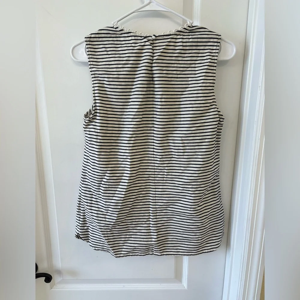 J.Crew Size 2 Navy White Stripe Sleeveless Top 100% Cotton Ric Rac Trim